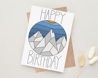 Mountain Happy Birthday Card, Gift for Outdoor Lover, Hiking Mountains Card, Blank Inside