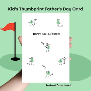 Tarjeta imprimible DIY para el Día del Padre, arte con huellas de manos con temática de golf, actividad preescolar, tarjeta DIY para el Día del Padre para papá hecha por niños