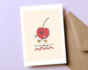 Thank You Cards, Thank You Cherry Much, Cute Cherry Cartoon, Cherry Gifts, Thank You Gifts, Summer Cards, Fruit Cards, Cherries, For Friend