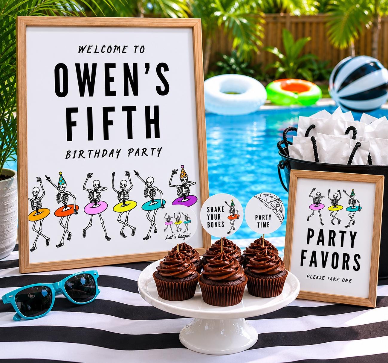 Skeleton Pool Party Birthday Bundle Template, Summerween Birthday Party ...