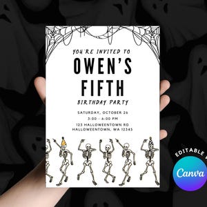 Invitación de Halloween con esqueleto: Plantilla editable (descarga digital)