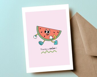 Thank You Cards, Thanks a Melon, Cute Watermelon Cartoon, Watermelon Gifts, Thank You Gifts, Summer Cards, Host Thank You, Watermelon Slice