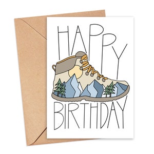 Hiking Birthday Card, Outdoor Birthday Card, Happy Birthday with Hiking Boot and Mountains for Outdoor Enthusiast, Gift for Outdoor Lover image 3