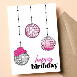 Anniversaire disco cow-girl, anniversaire cow-girl, anniversaire de Nashville, anniversaire à thème disco, boule disco, cadeau de 30e anniversaire, carte d'anniversaire 21e