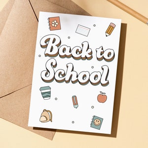 Carte de rentrée scolaire, premier jour d'école, carte pour enseignant, design rétro, cadeau de rentrée rétro, cadeau de professeur rétro