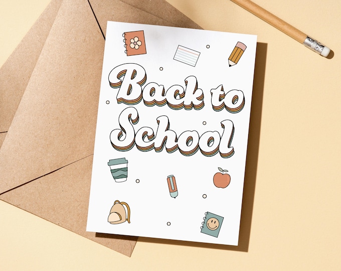 Retro Back to School Card, Teacher Gift