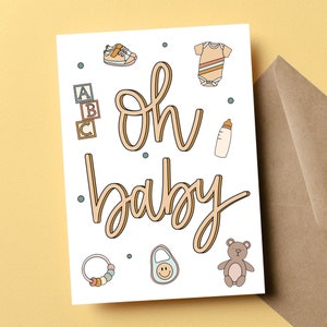 Carte Oh Baby, carte baby shower, cadeau de naissance, bébé non sexuel, cadeau pour les nouveaux parents, félicitations pour l'arrivée de bébé