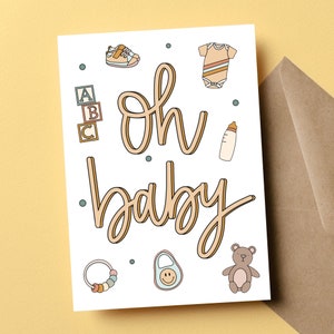 Oh Baby Card, Baby Shower Card, New Baby Gift, Gender Neutral Baby, Gift for New Parents