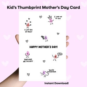 Actividad imprimible para el Día de la Madre para niños, arte con huellas de manos, actividad preescolar, tarjeta de feliz Día de la Madre para mamá de parte de los niños