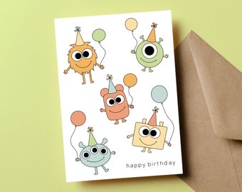Little Monster Birthday Card for Kids, Fun & Cute Yellow Monsters, Perfect for 1st, 2nd, 3rd Monster Theme Party