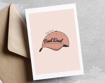 Carte de voeux illustrée de chapeau de papa pour la fête des pères et les anniversaires - cadeaux de papa cool Rad, carte de fête des pères heureuse, carte d'appréciation de papa