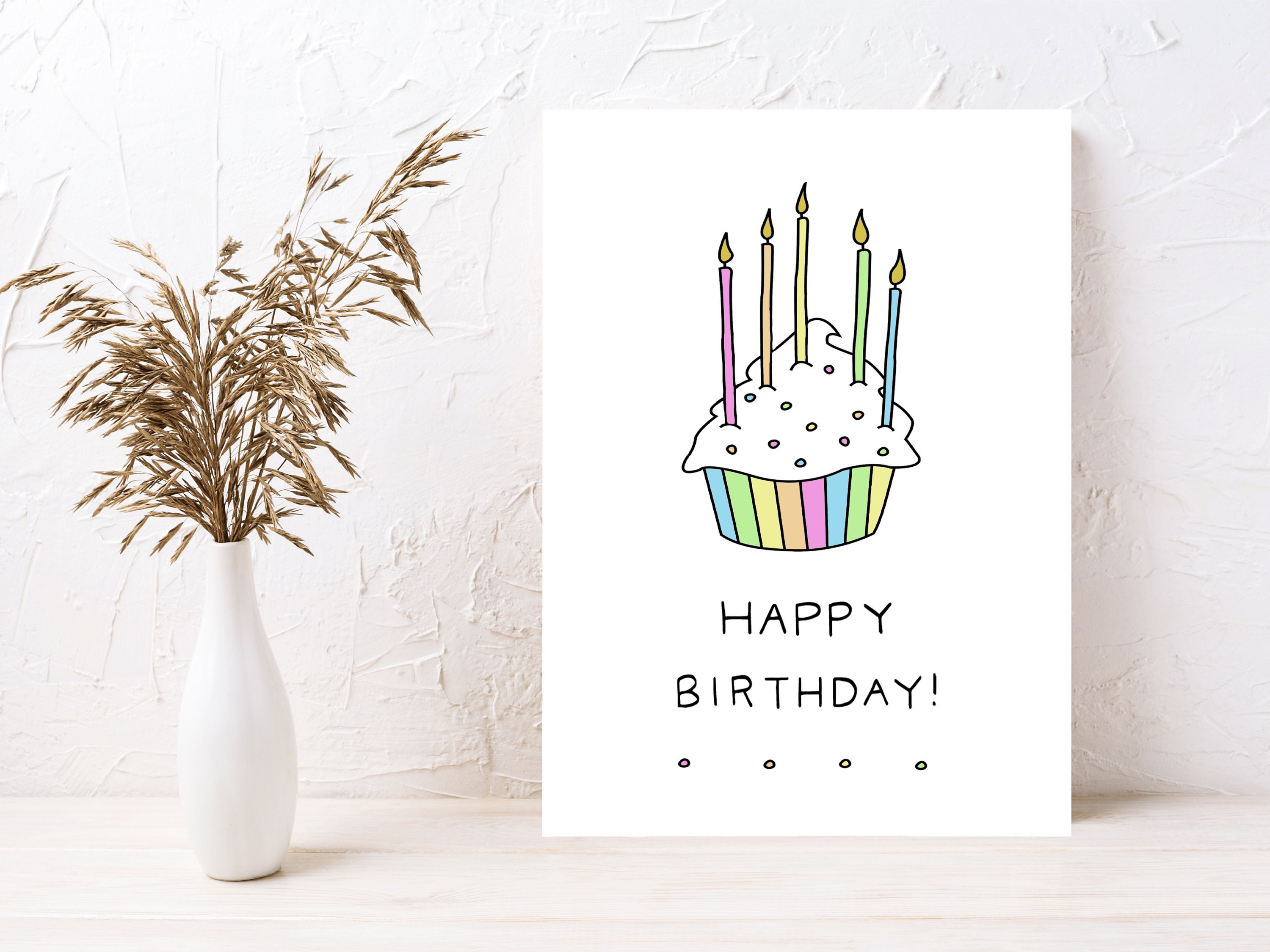 Colorful Cupcake Happy Birthday Handmade Greeting Card Blank | Etsy