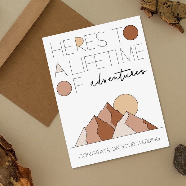 Mountain Wedding Card, Congrats Wedding Card, Here's to a Lifetime of Adventures, Outdoor Gift, Outdoor Wedding Venue