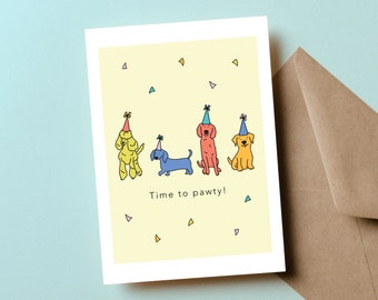 Time to Pawty, Puppy Party, Dog Birthday Card, Card with Dogs, Birthday Gift for Dog Lover, Wiener Dog, Golden doodle, Dog Mom Gift