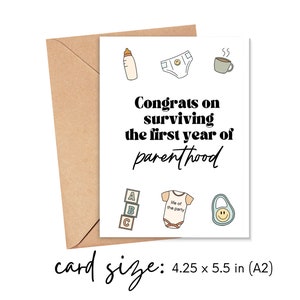 Funny First Birthday Card, 1st Birthday, New Parents Gift, Congrats on Surviving the First Year of Parenthood, You Did It image 4