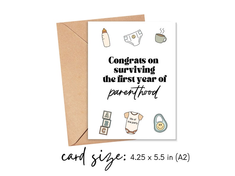 Funny First Birthday Card, 1st Birthday, New Parents Gift, Congrats on Surviving the First Year of Parenthood, You Did It image 4