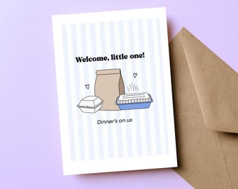 Welcome Little One Card with Dinner Gift, New Parents Card, Baby Shower Card, Meal Gift Card, Congratulations Baby Card
