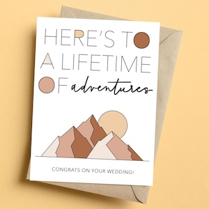 Berghochzeitskarte, Herzlichen Glückwunsch Hochzeitskarte, Auf ein Leben voller Abenteuer, Outdoor Geschenk, Hochzeitsort im Freien