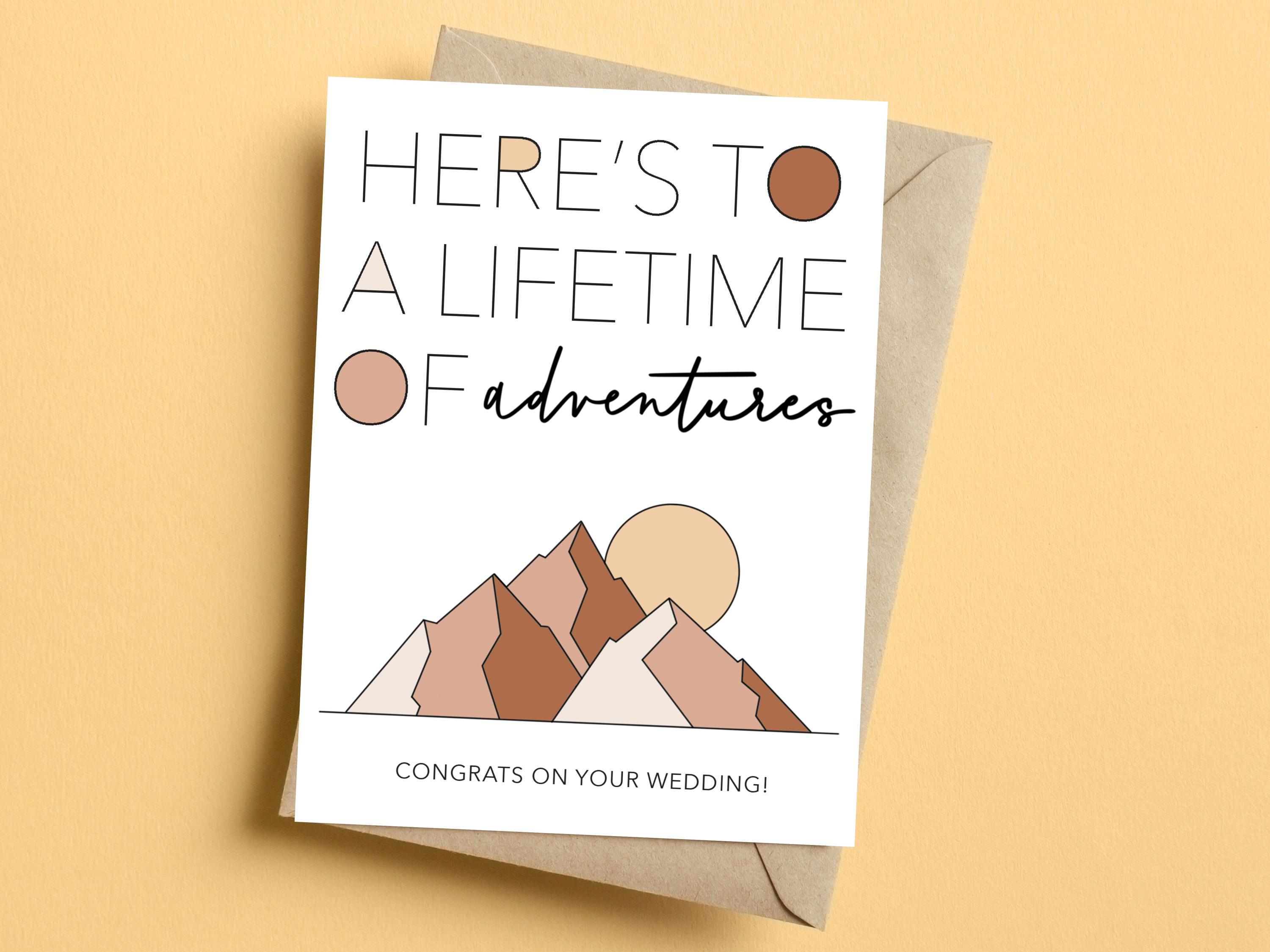 Mountain Wedding Card, Congrats Wedding Card, Here's to a Lifetime of Adventures, Outdoor Gift, Outdoor Wedding Venue