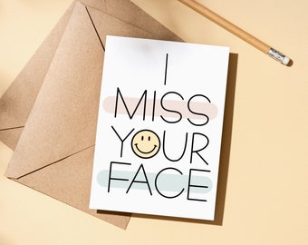 I Miss You Card, I Miss Your Face, Retro Smiley Face, Smiley Face Card, Long Distance Gift