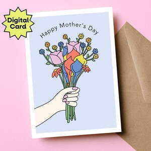 Cartão de Dia das Mães para Imprimir, Cartão de Feliz Dia das Mães para Filha, Cartão para Mãe de Crianças, Presente de Dia das Mães para Download Instantâneo