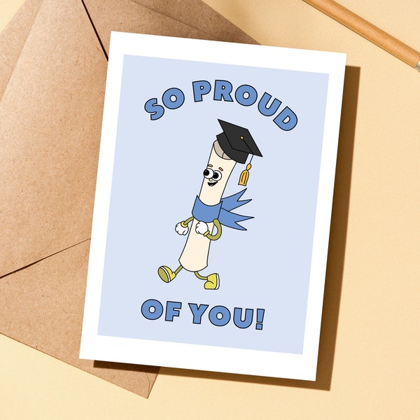 So Proud of You, Congratulations Card, Graduation Card, Class of 2024, Diploma, Graduation Cap, High School Graduation, College Graduation