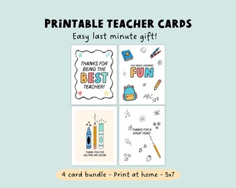 Teacher Appreciation Card Bundle | Printable Thank You Cards for Teachers | End of Year & Staff Gifts