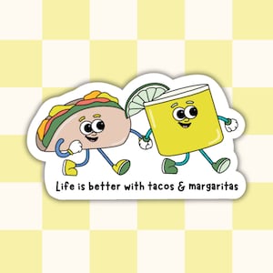 Tacos and Margaritas Cartoon Sticker: Fiesta Vinyl Decal