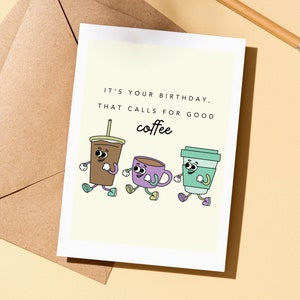 Appel d'anniversaire pour un bon café, cadeau pour les amateurs de café, panier cadeau café, carte d'anniversaire café, carte pour amis, tasse à café