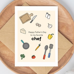 Carte de fête des pères pour les chefs - Carte sincère « Joyeuse fête des pères à mon chef préféré », cadeau parfait pour papa qui aime cuisiner