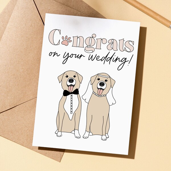 Bride and Groom Card, Dog Wedding Card, Congrats Card for Wedding, Card for Dog Lover, Dog Lover Gift, Wedding Guest Card