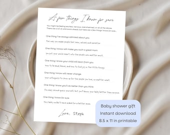 A Few Things I Know for Sure Printable for Mom to Be, Baby Shower Keepsake Gift, Pregnancy Encouragement Letter