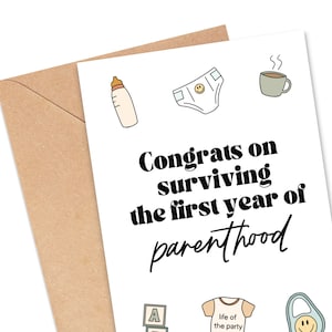 Funny First Birthday Card, 1st Birthday, New Parents Gift, Congrats on Surviving the First Year of Parenthood, You Did It image 3