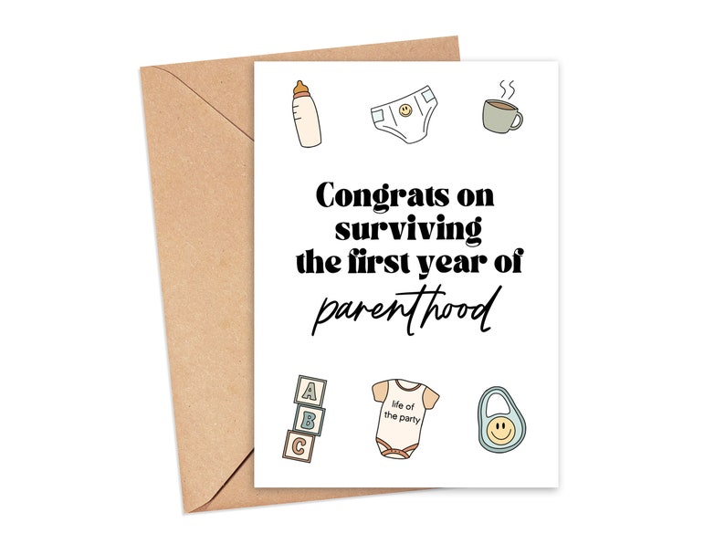 Funny First Birthday Card, 1st Birthday, New Parents Gift, Congrats on Surviving the First Year of Parenthood, You Did It image 2