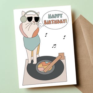 Carte d'anniversaire chat, carte d'anniversaire drôle, carte pour maman chat, amoureux des chats, cadeau DJ, carte de joyeux anniversaire