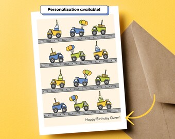 Construction Trucks Birthday Card for Kids - Personalizable, Happy Birthday for Grandson, Child's Keepsake