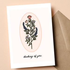 Carte de bouquet de fleurs Thinking of you, voeux floraux sincères, parfait pour un cadeau de sympathie ou de condoléances