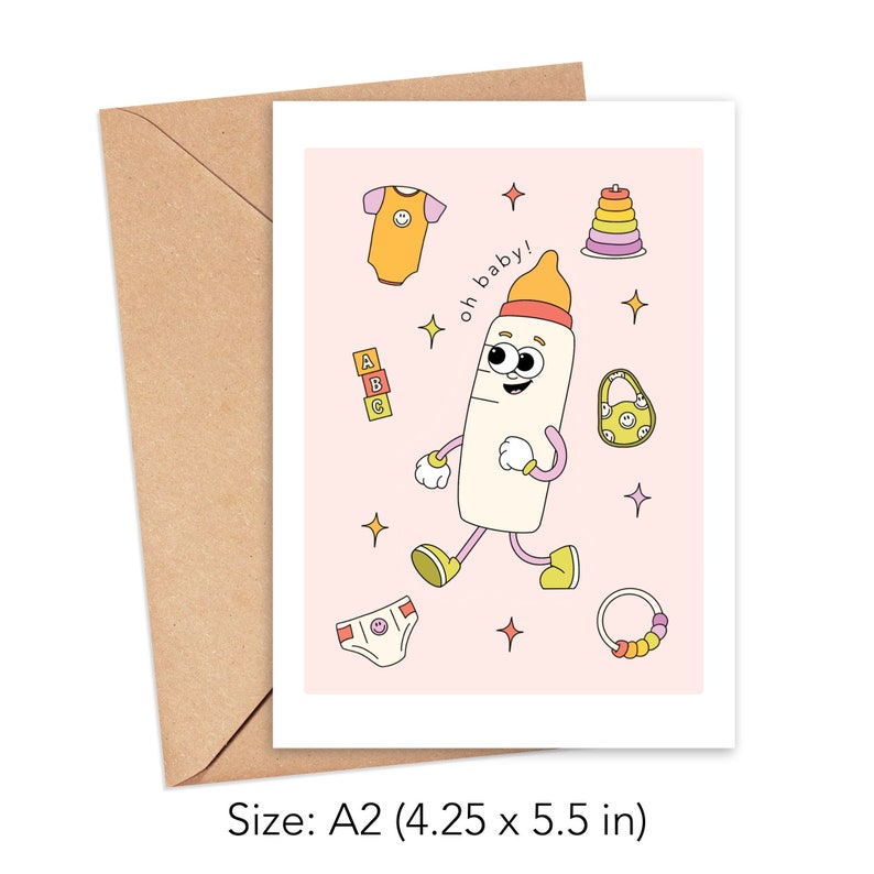 Oh Baby Cartoon Bottle Card, Pregnancy Card, Newborn Card, Baby Shower Card, New Baby Gift, Gift for New Parents, Congratulations Card image 4