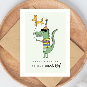 Lustiges Krokodil, Alligator Geburtstag, süße Geburtstagskarte, Krokodil Geburtstagskarte, Reptil-Geburtstagsfeier, cooles Kind