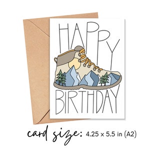 Hiking Birthday Card, Outdoor Birthday Card, Happy Birthday with Hiking Boot and Mountains for Outdoor Enthusiast, Gift for Outdoor Lover image 4