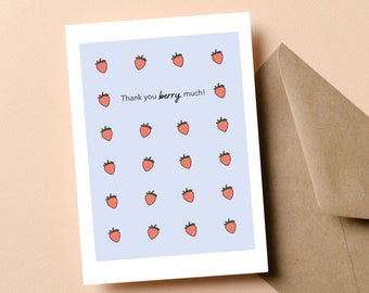 Thank You Cards, Thank You Berry Much, Strawberry Gifts, Thank You Gifts, Summer Cards, Thank You Card for Teacher, Cute Strawberry