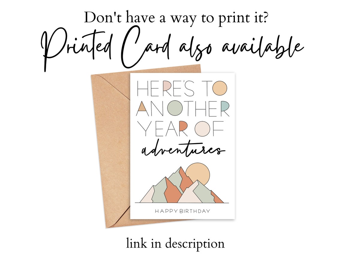 Printable 5x7 Mountain Birthday Card Hiking Birthday Card - Etsy