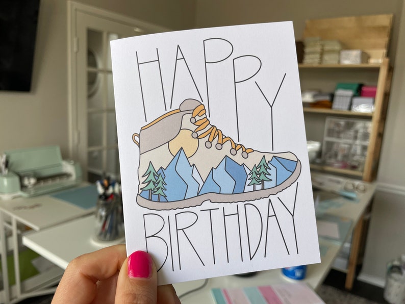 Hiking Birthday Card, Outdoor Birthday Card, Happy Birthday with Hiking Boot and Mountains for Outdoor Enthusiast, Gift for Outdoor Lover image 8
