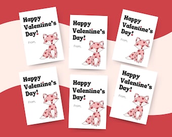 Printable Animal Valentine Cards, Cute Fox Valentine, Classroom Valentines, Preschool Valentines, Daycare Valentines, Printable Valentines