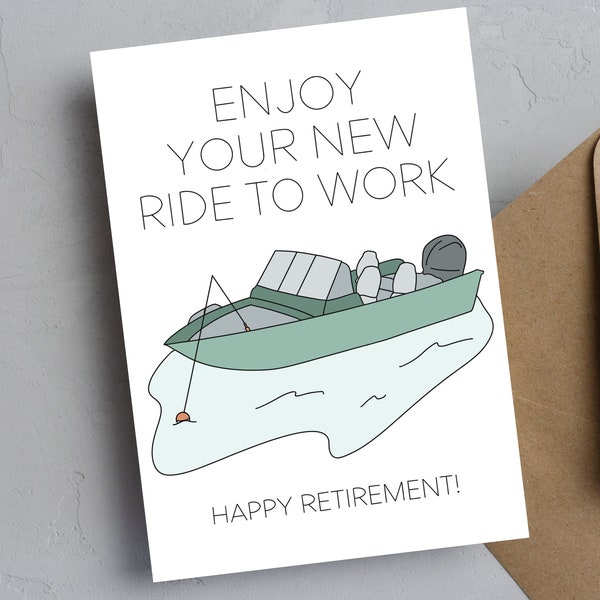 Fishing Retirement Gift, Happy Retirement Card for Fisherman, Enjoy Your New Ride to Work Fishing Boat, Funny Retirement Gift for Men