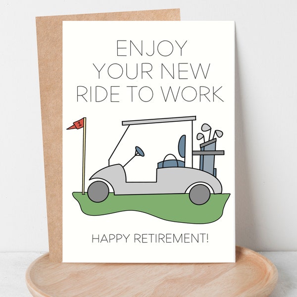 Happy Retirement Card for Golfer, Enjoy Your New Ride to Work Golf Card with Golf Cart, Retirement Gift for Men