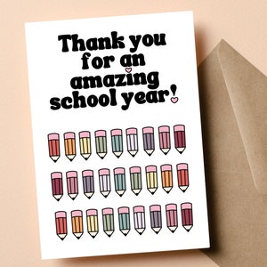 Dernier jour d'école, carte pour professeur, merci pour le professeur, merci pour une année scolaire incroyable, professeur de maternelle, cadeau pour professeur