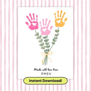 Arte imprimible con huellas de manos para el Día de la Madre, manualidad con huellas de manos de flores, para mamá de parte de los niños, para la abuela de parte de los nietos, regalo de cumpleaños para mamá de parte de los niños