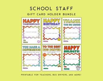 School Staff Gift Card Holder Bundle | Printable Teacher & Bus Driver Gift | Last Minute Gift Card Holder | Instant Download
