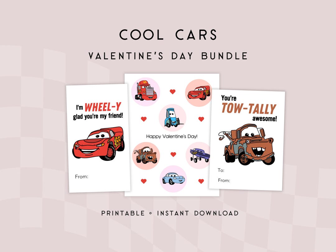 Car Valentine Bundle for Kids | Printable Classroom Valentines & Cards ...